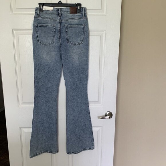 Maurices Flare Denim Flex High Rise Blue Jeans Size 10 XLong Distressed NWT - Picture 4 of 11